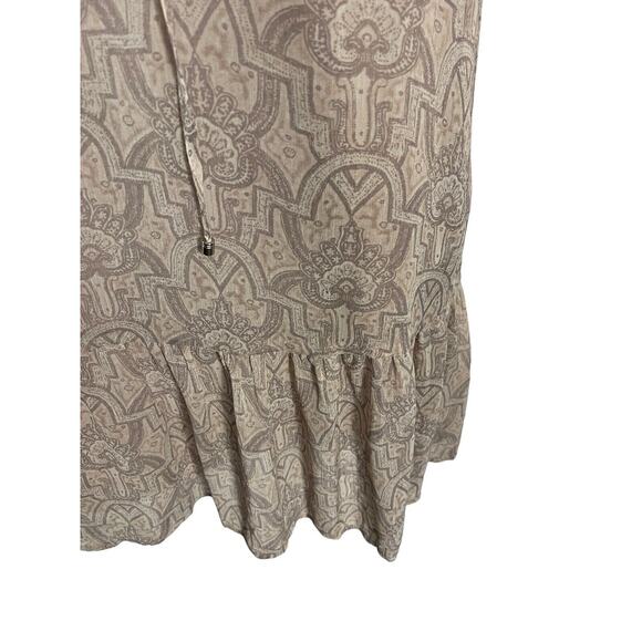 Rose & Olive Size Large Lined Dress Earth Tones Ruffle Drop Hem Semi Sheer Slves - Picture 6 of 7